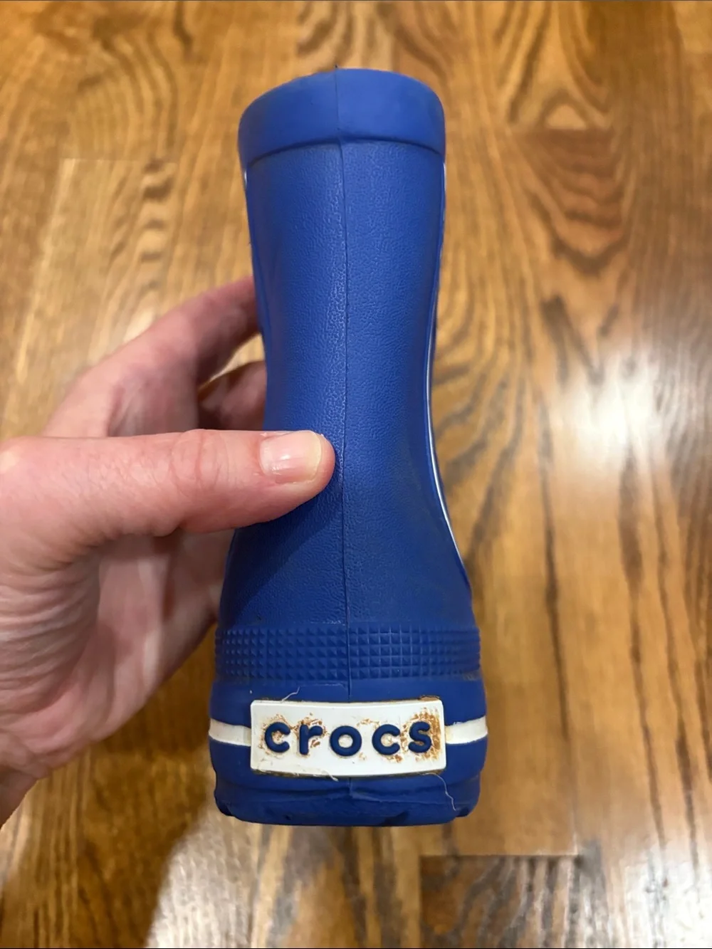 Kids blue Crocs Crocband Jaunt Rain Boot, size 6-7. Great used condition